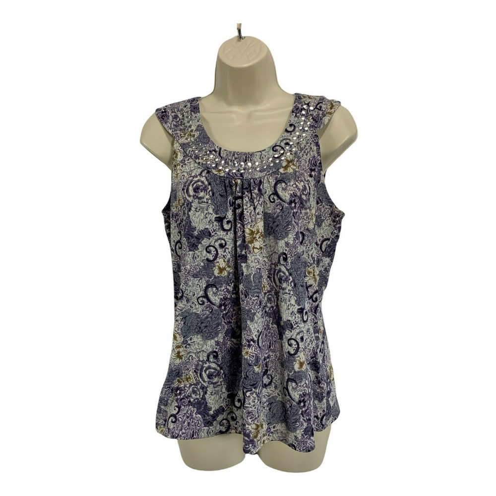 Christopher & Banks Floral Sleeveless Top Petite Sz Medium Embellished Pullover